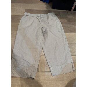 TALBOTS WOMENS Striped Cotton Blend Cropped Pants With Elastic Waistband 2X